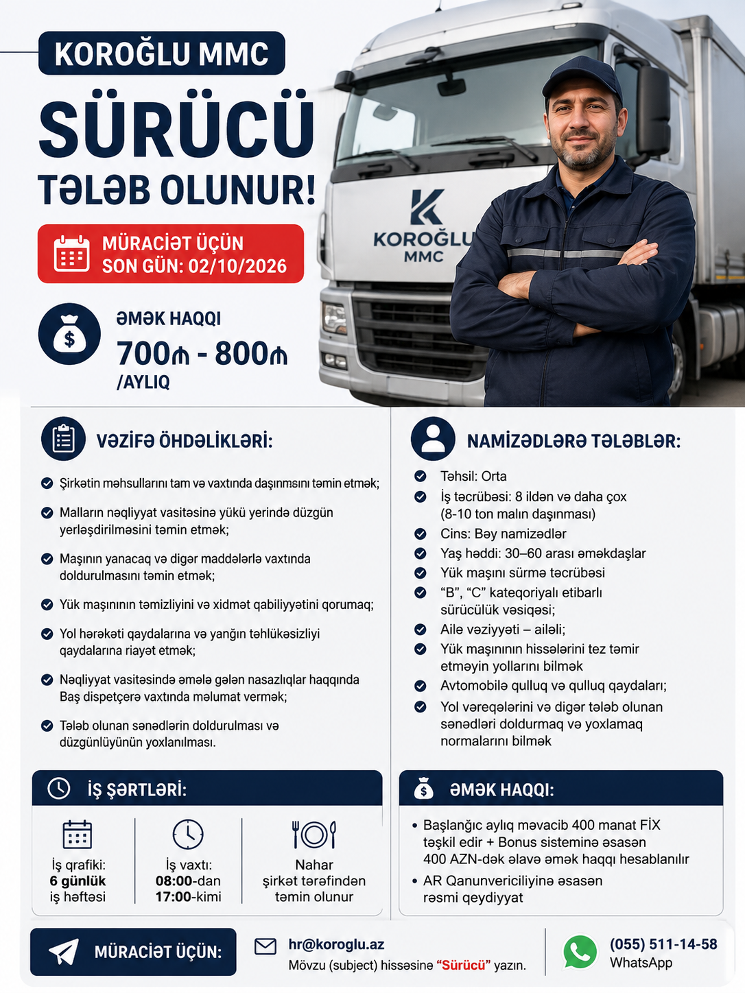 Koroğlu MMC-də sürücü işi