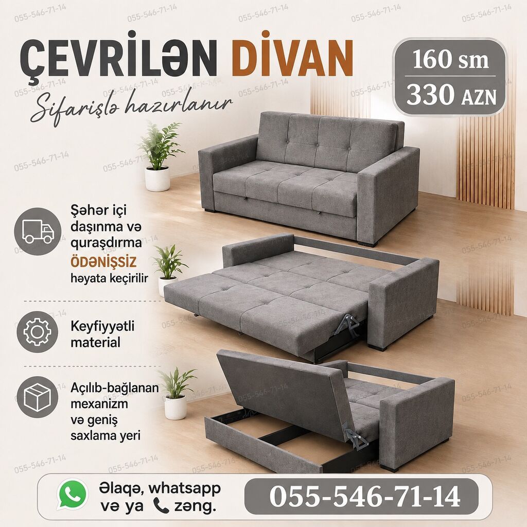 Divan-kravat, Qonaq otağı üçün, Parça, Bazalı, Açılan