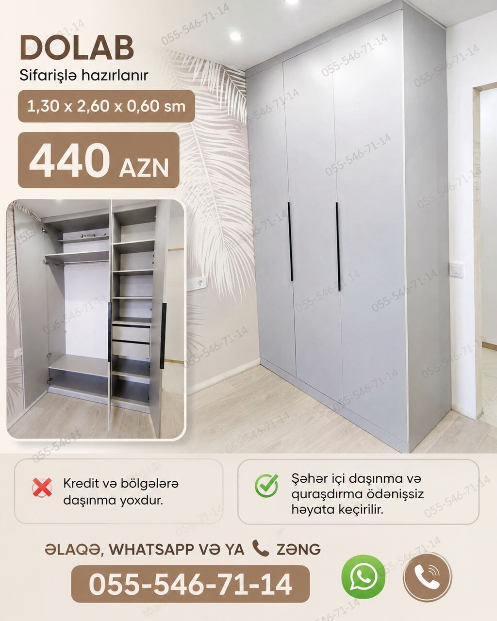 Düz dolab, Yataq otağı üçün, Paltar üçün, Açılan, Korpuslu, 3 qapılı