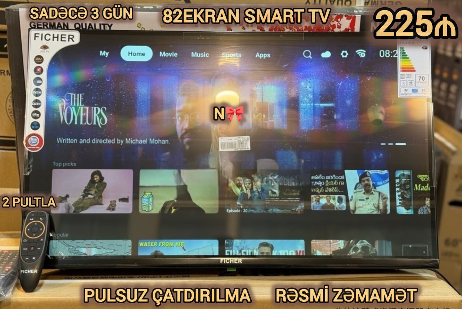 Birbaşa anbardan Almaniya brendi olan Ficher smart tv 225₼*  sadəsi 215₼