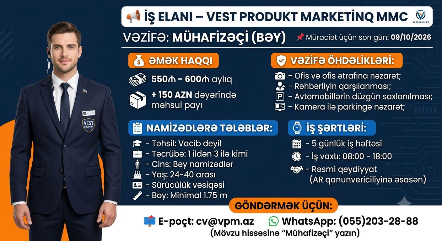 📢 İş Elanı: Mühafizəçi (Bəy)