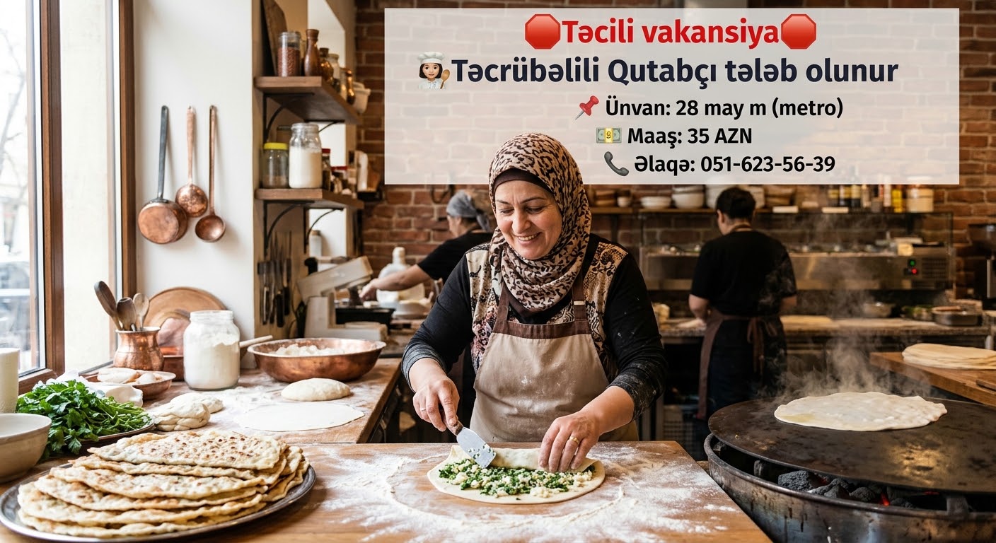 Təcili vakansiya🛑  👩🏻‍🍳Tecrübəli Qutabçı tələb olunur