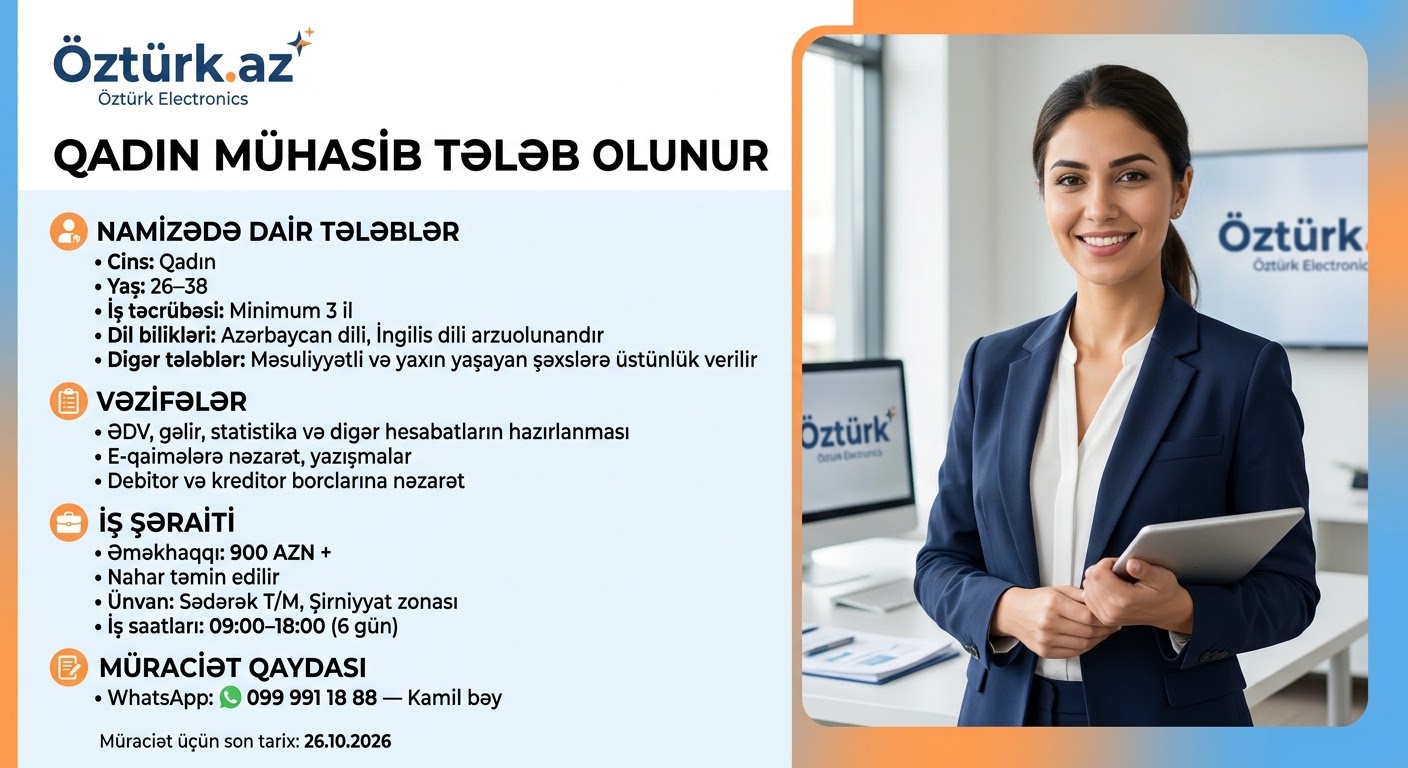 Qadın mühasib tələb olunur