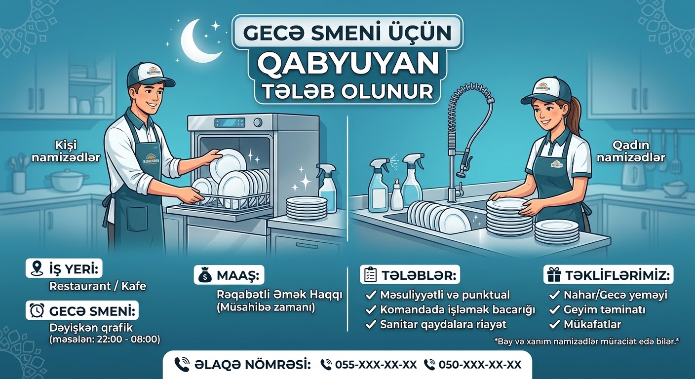 Gecə smeni qabyuyan *bəy və ya xanım* tələb olunur!