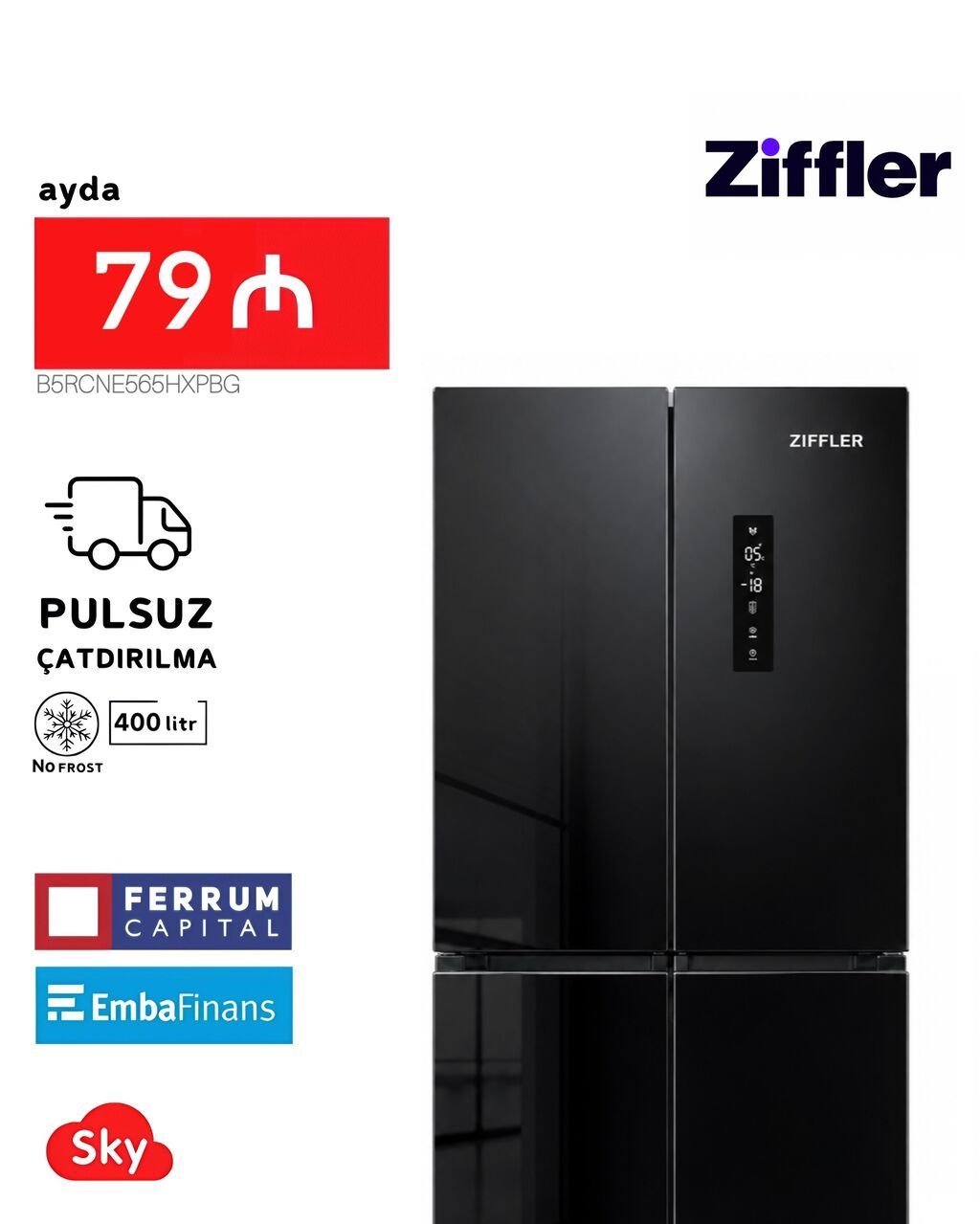 Yeni 4 qapılı Soyuducu Satılır, rəng - Qara, Kredit var
