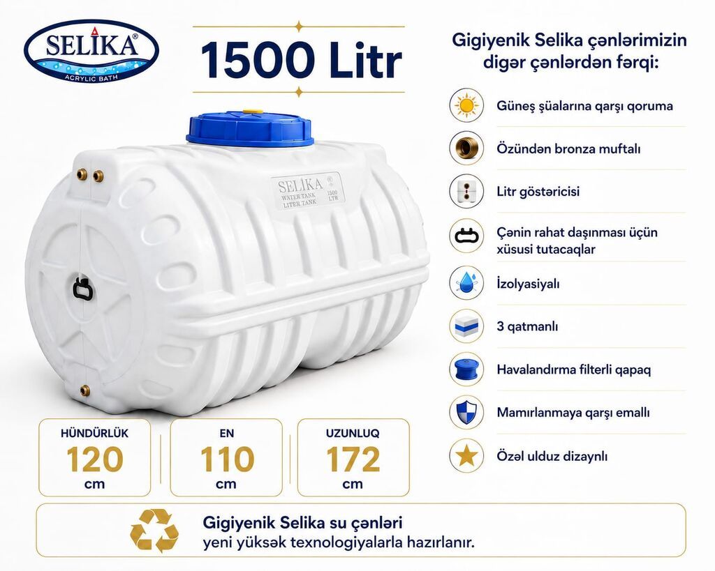Bak, Plastik, 1500 l l, Yeni, Ödənişli çatdırılma