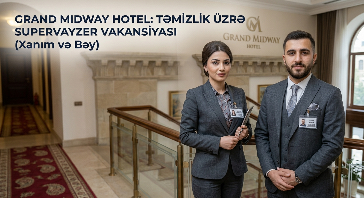 📢   Grand Midway Hotel *📌    Təmizlik üzrə supervayzer   Son tarix 26.09.2026  İşin təsnifatı:  Təmizlik cədvəlinin hazırlanması və iş bölgüsünün həyata keçirilməsi; Təmizlik işçilərinin rəhbərliyi, motivasiyası və təlimi.