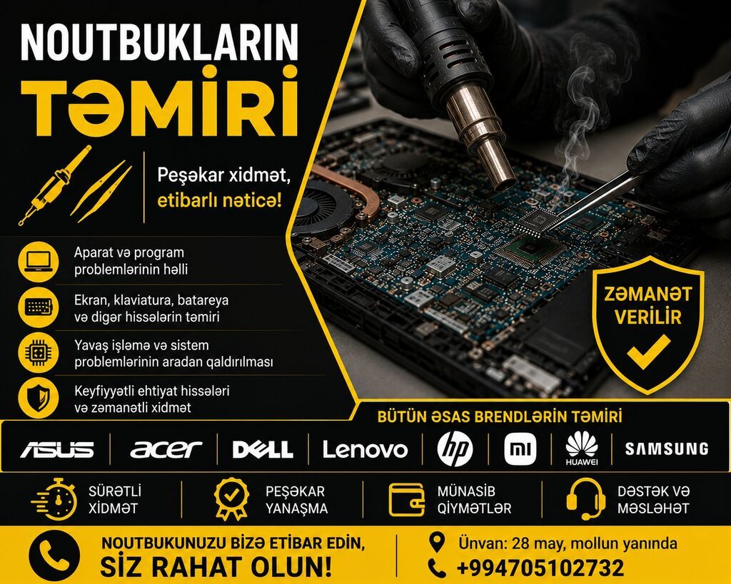 Sürətli və etibarlı noutbuk təmiri. Münasib qiymət, zəmanətli xidmət!