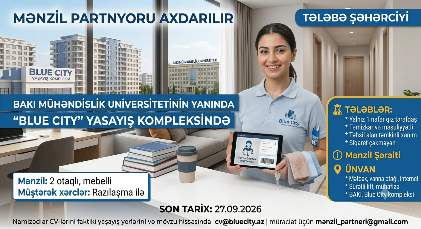 Tələbə üçün qız otaq yoldaşı axtarılır