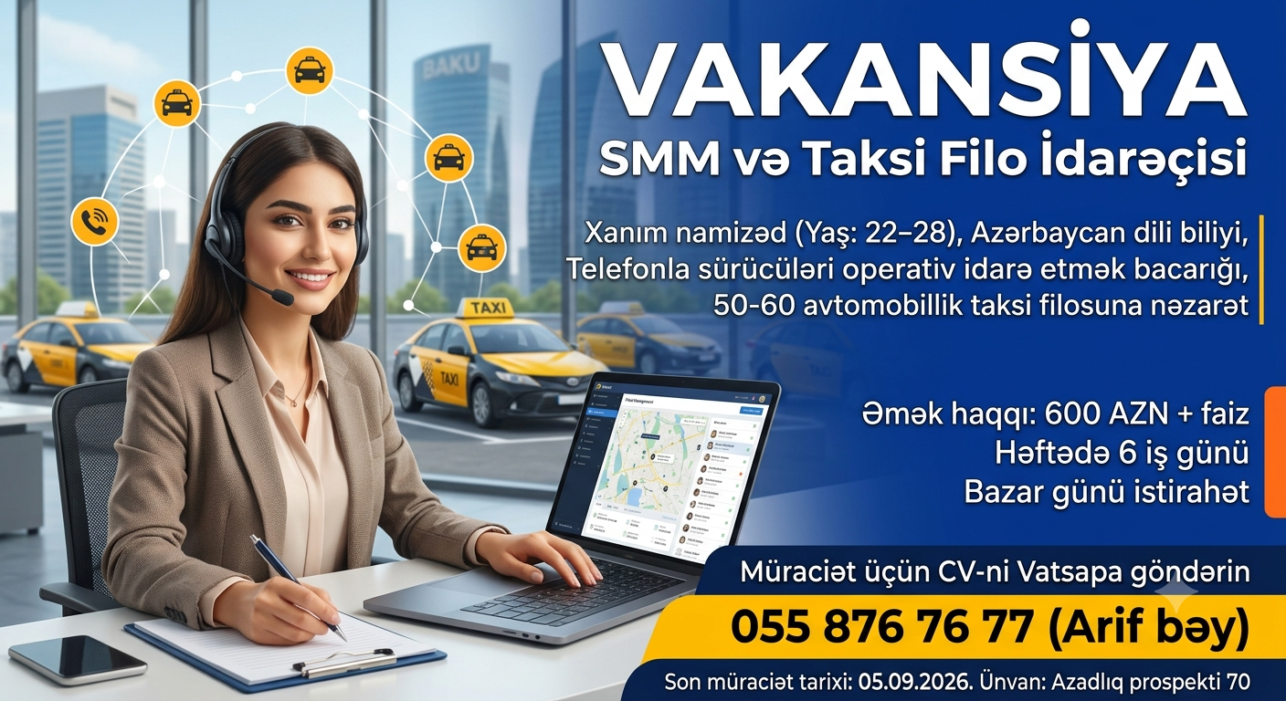 Taksi şirkətinə qadın əməkdaşlar tələb olunur!!