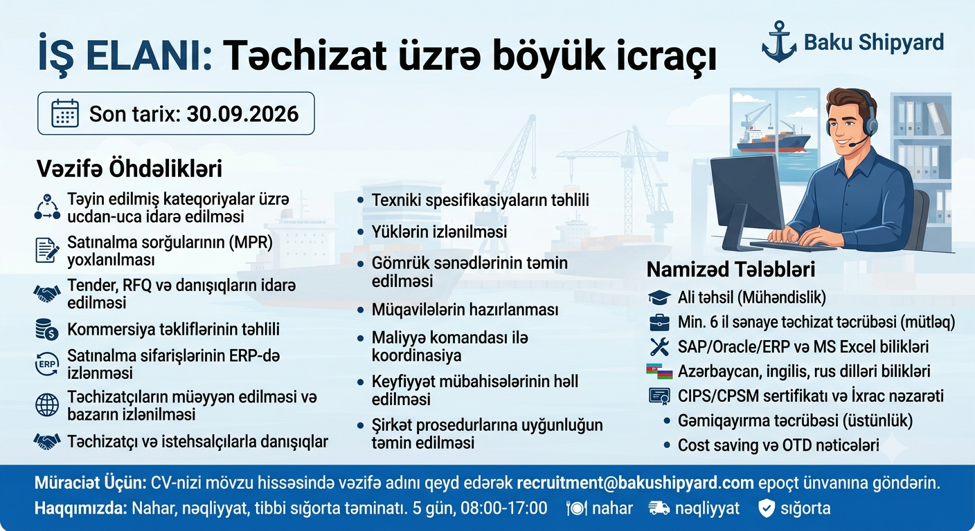 📢    Baku Shipyard *📌   Təchizat üzrə böyük icraçı